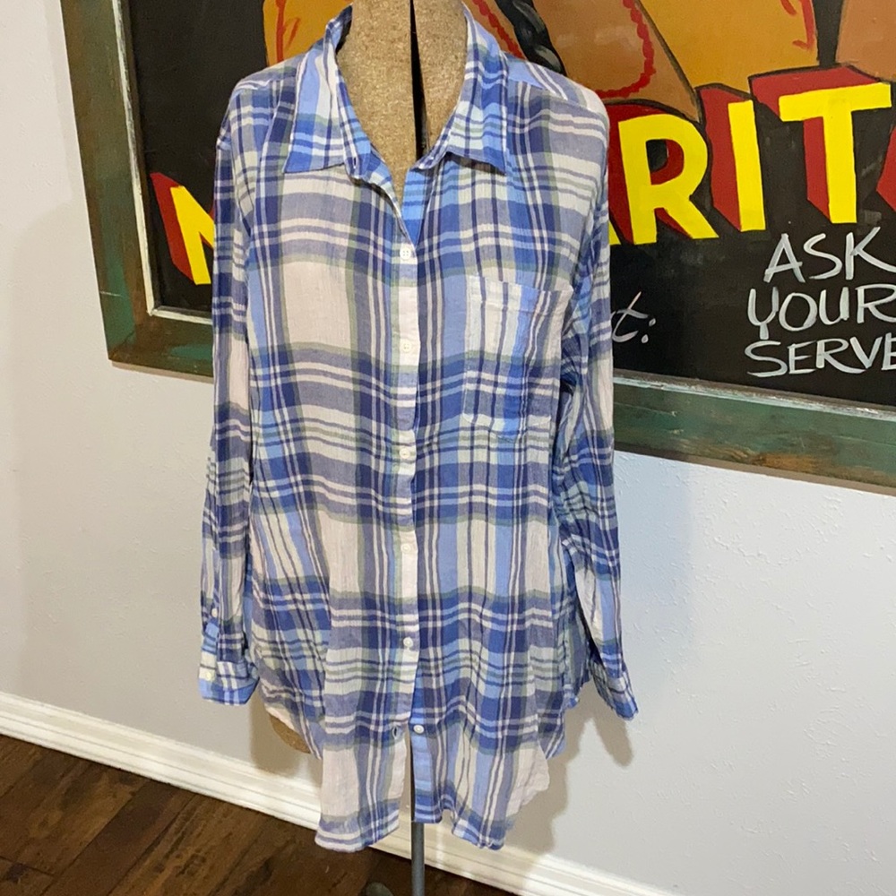 Lucky Brand Plaid Boyfriend Lightweight Button Down Shirt